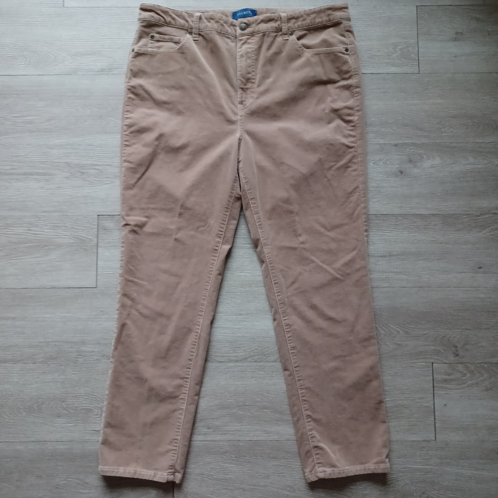 Talbots Women's Corduroy Pants Size 16 Petite Straight Leg High Rise Vel…